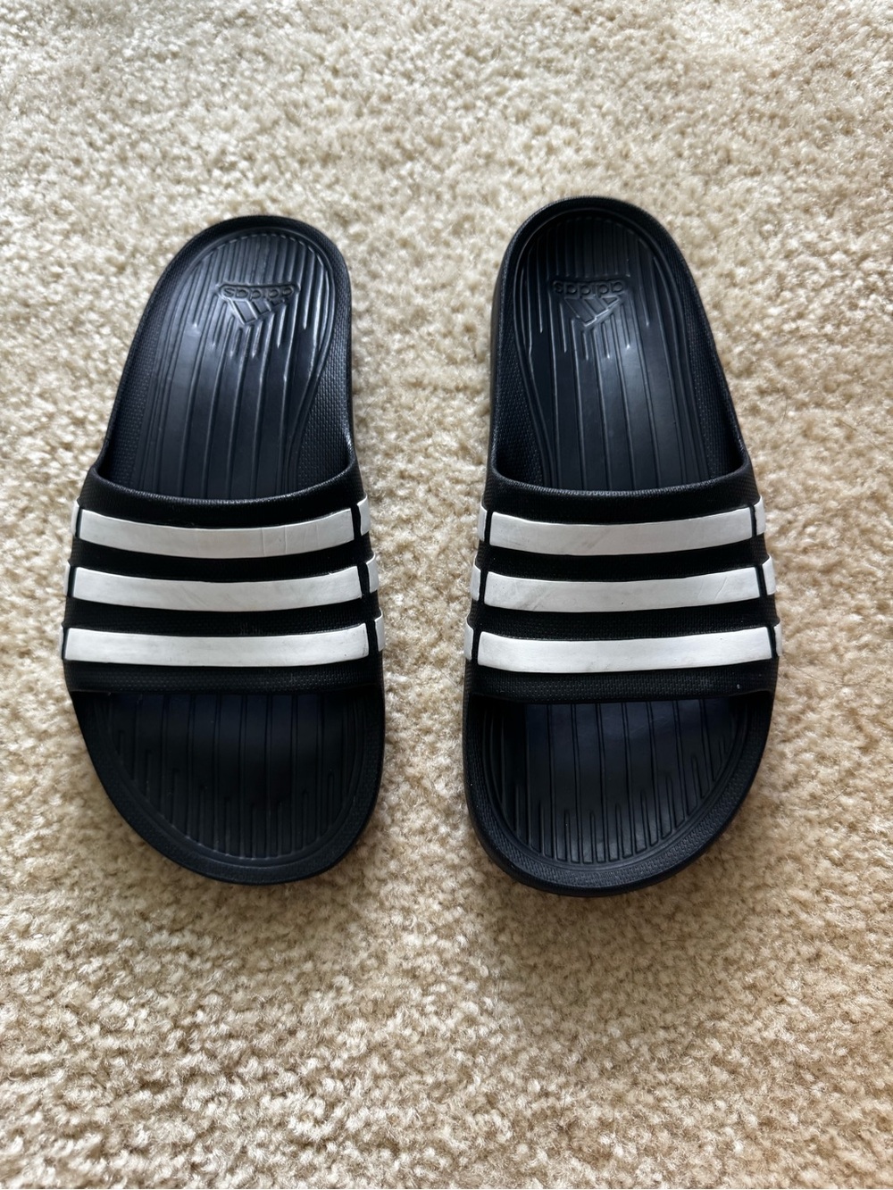 adidas Black and White Kids Slide Sandals